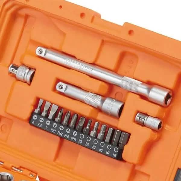 Draper 22110 34 Piece Socket & Bit Set 1/4 & 3/8 Drive 6 Point Chrome Vanadium HI-TORQ® Sockets