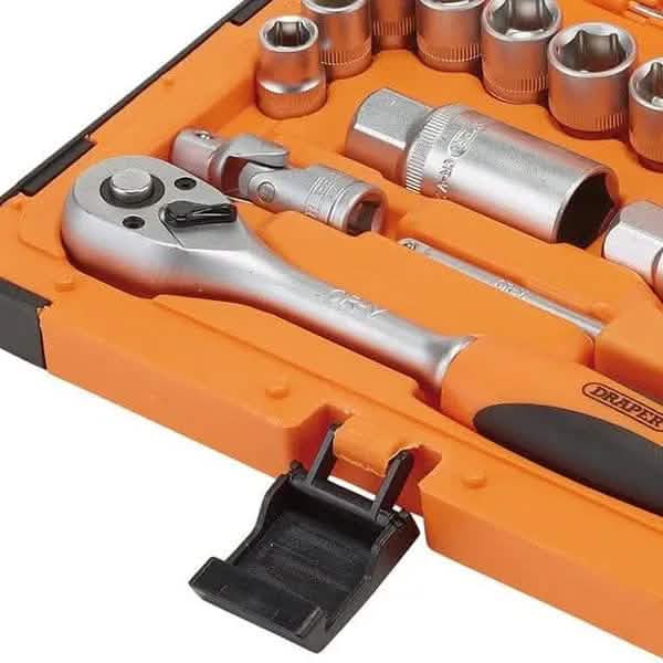 Draper 22110 34 Piece Socket & Bit Set 1/4 & 3/8 Drive 6 Point Chrome Vanadium HI-TORQ® Sockets