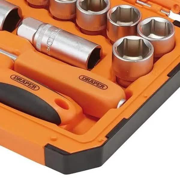 Draper 22110 34 Piece Socket & Bit Set 1/4 & 3/8 Drive 6 Point Chrome Vanadium HI-TORQ® Sockets