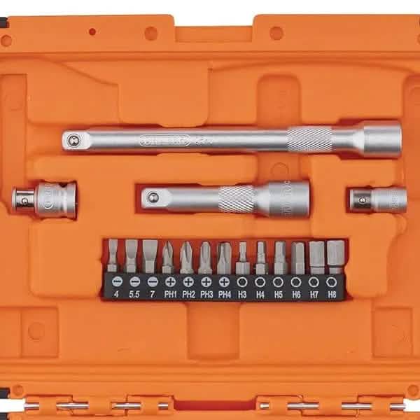 Draper 22110 34 Piece Socket & Bit Set 1/4 & 3/8 Drive 6 Point Chrome Vanadium HI-TORQ® Sockets