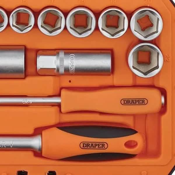 Draper 22110 34 Piece Socket & Bit Set 1/4 & 3/8 Drive 6 Point Chrome Vanadium HI-TORQ® Sockets