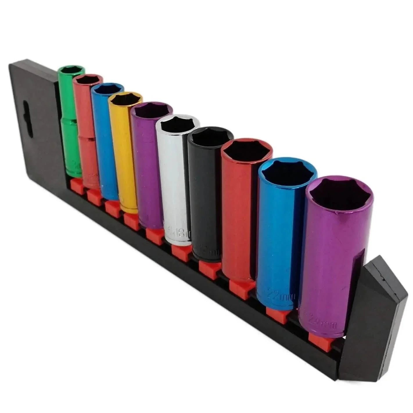 Voche Pro 10 Piece 1/2 Deep Drive Coloured Socket Set With Storage Rail