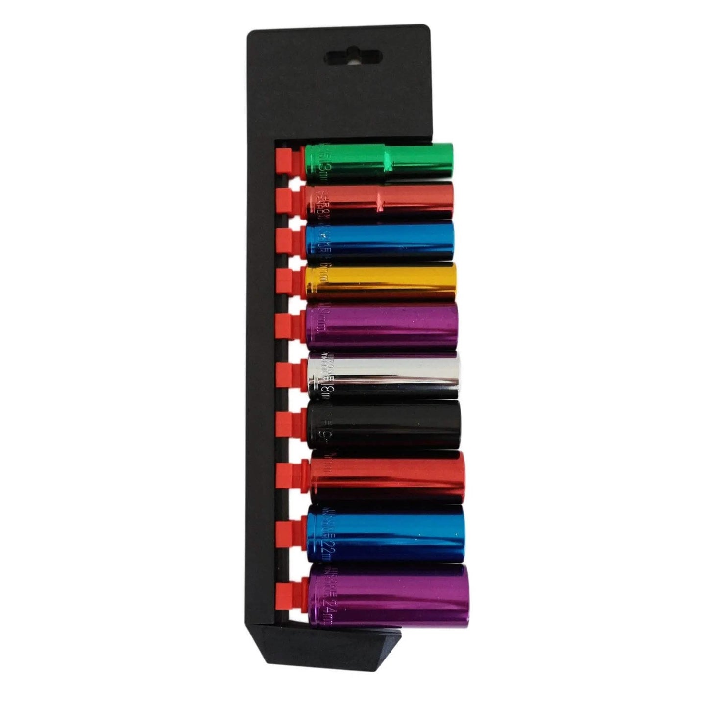 Voche Pro 10 Piece 1/2 Deep Drive Coloured Socket Set With Storage Rail