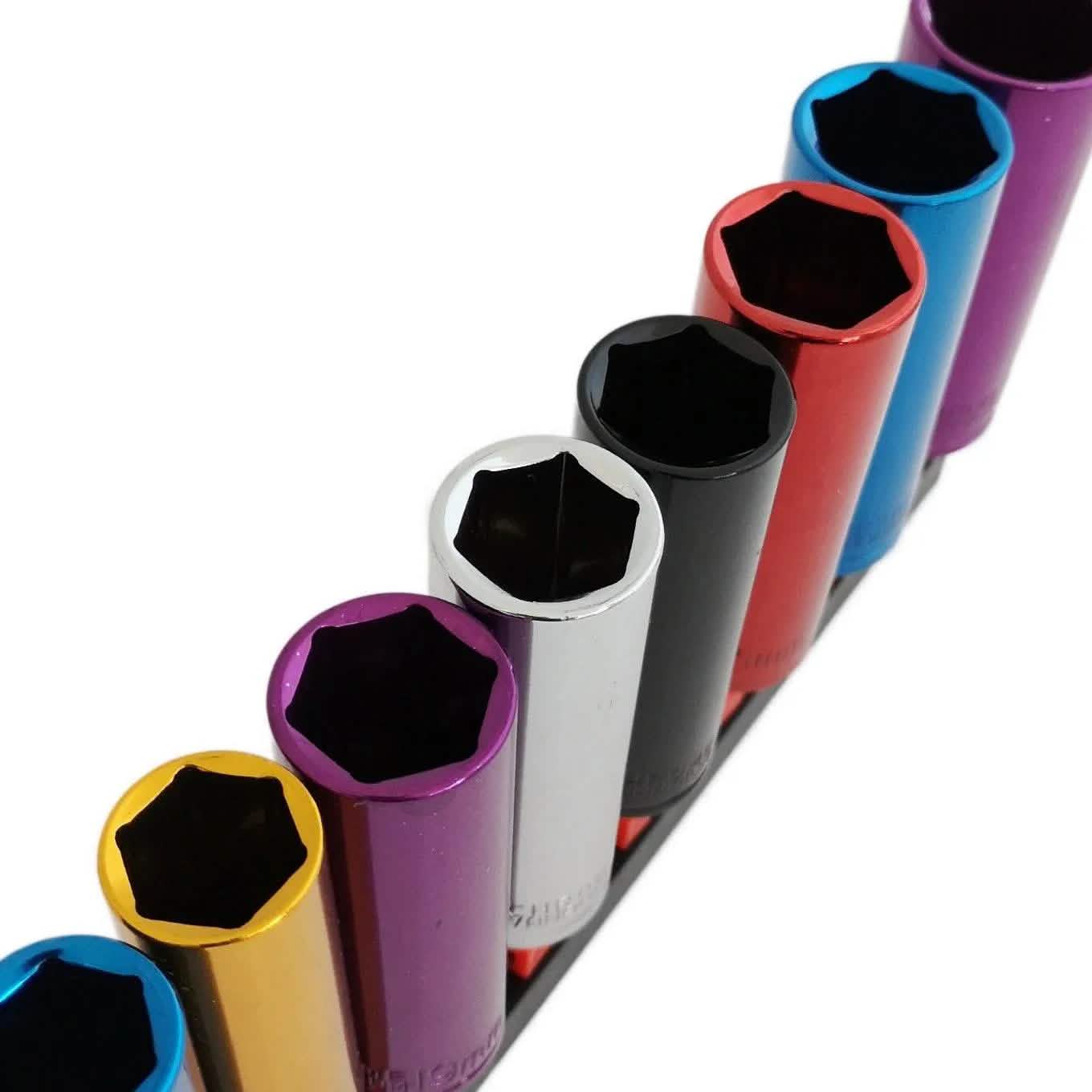 Voche Pro 10 Piece 1/2 Deep Drive Coloured Socket Set With Storage Rail
